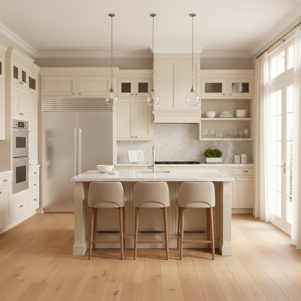 Upscale kitchen with integrated GE-style appliances